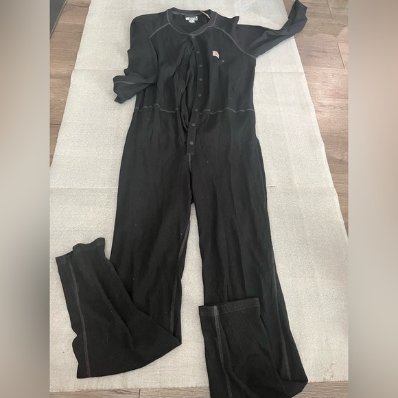 [L]Carhartt Black Men’ Waffle Knit Jumpsuit Base Layer NWOT - Picture 1 of 11